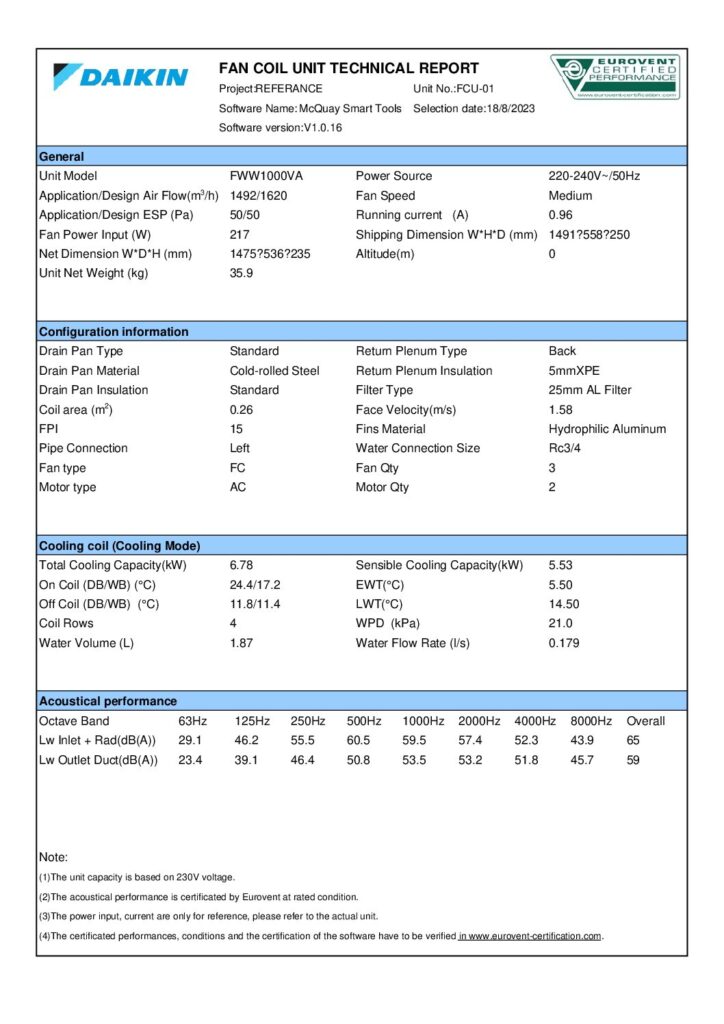 FWW1000VA software selection sheet preview
