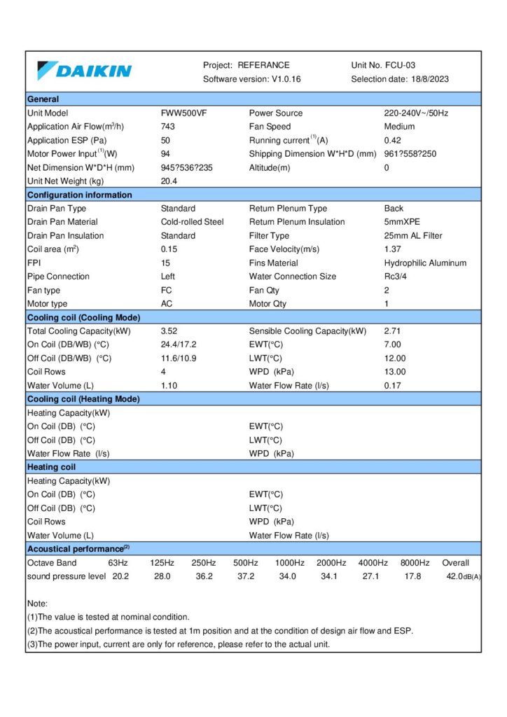 FWW500VF software selection sheet preview