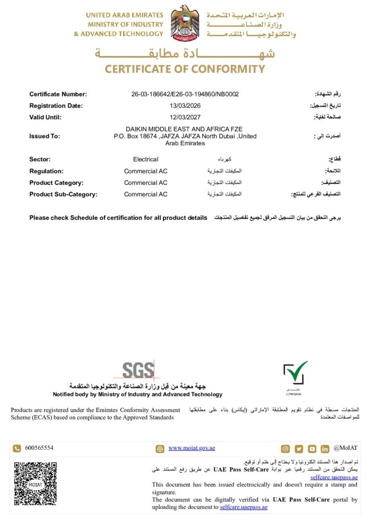 Daikin FDMF54 ESMA ECAS certificate preview