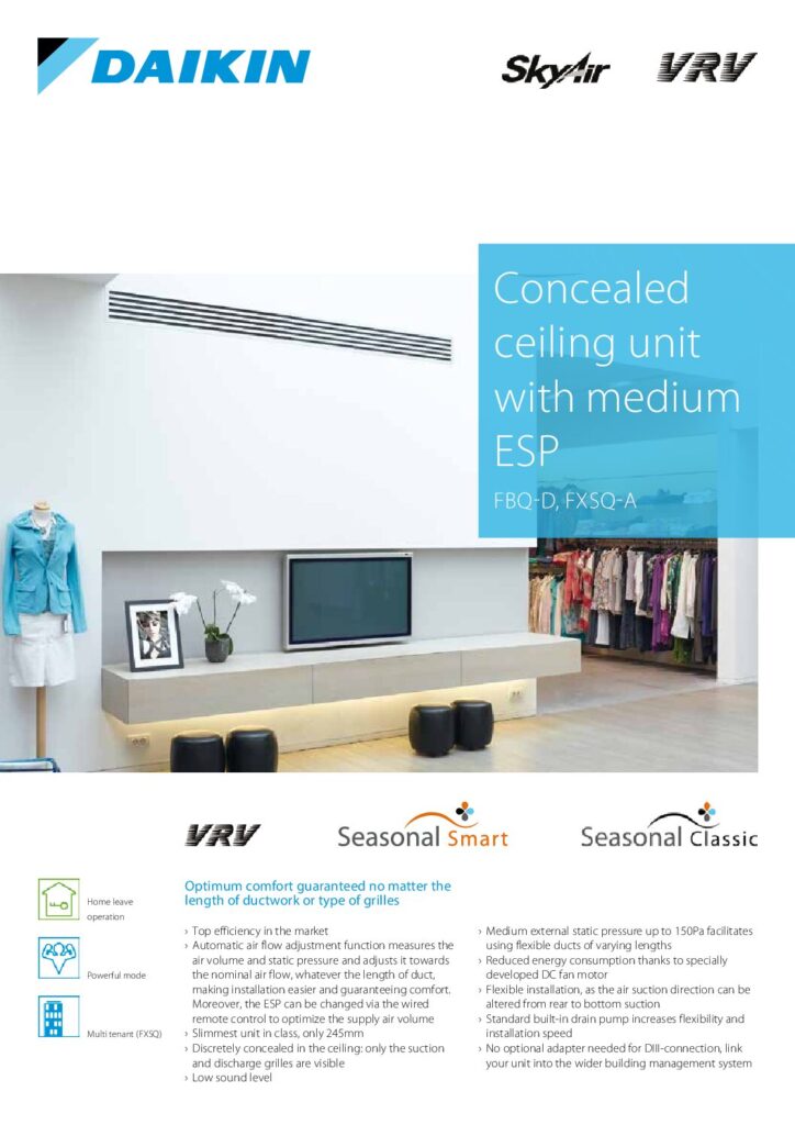 Daikin FXSQ-A slim concealed indoor unit catalogue cover